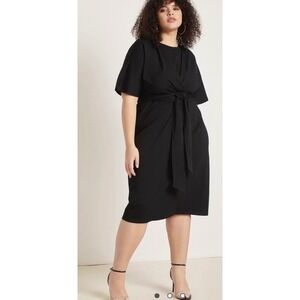 NWT ELOQUII‎ Dress Size 22 Black Midi  Cross Front Flutter Sleeve 🖤🖤🖤